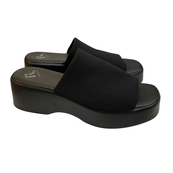 Y2K Report Platform Mules Sandals 11M Black Stretchy Chunky Grunge Goth Open Toe - Picture 3 of 9